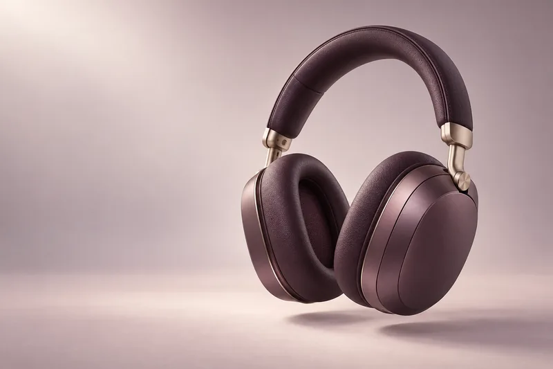 Aubergine headphones with champagne details for the fictional Auren brand